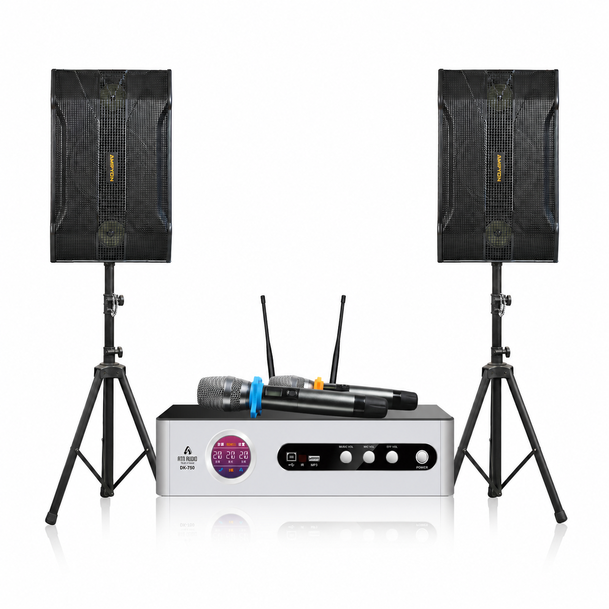 ATN DK-750 karaoke amplifier bundled with Ampyon KSX-10 karaoke speakers
